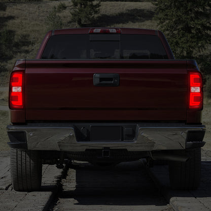 FAROS TRASEROS 14-18 CHEVY SILVERADO 1500 / 2019 CHEVY SILVERADO 1500 LD / 15-19 CHEVY SILVERADO 2500 HD 3500 HD / 15-19 GMC SIERRA 3500 HD WITH DUALLY WHEELS - FITS MODELS WITHOUT FACTORY LED TAIL LIGHTS - RED / CLEAR