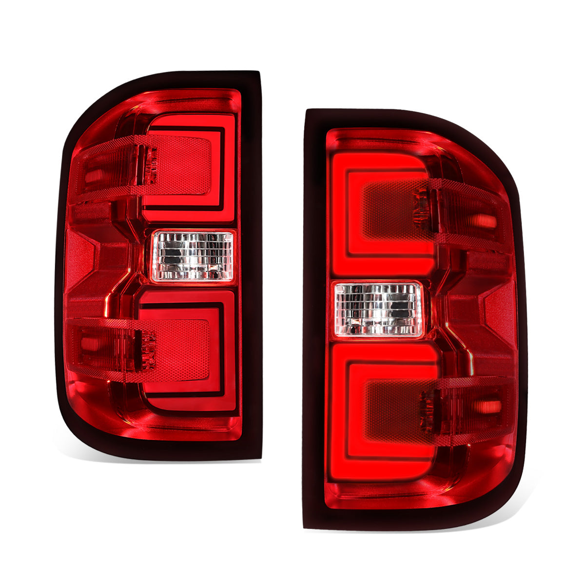 FAROS TRASEROS 14-18 CHEVY SILVERADO 1500 / 2019 CHEVY SILVERADO 1500 LD / 15-19 CHEVY SILVERADO 2500 HD 3500 HD / 15-19 GMC SIERRA 3500 HD WITH DUALLY WHEELS - FITS MODELS WITHOUT FACTORY LED TAIL LIGHTS - RED / CLEAR