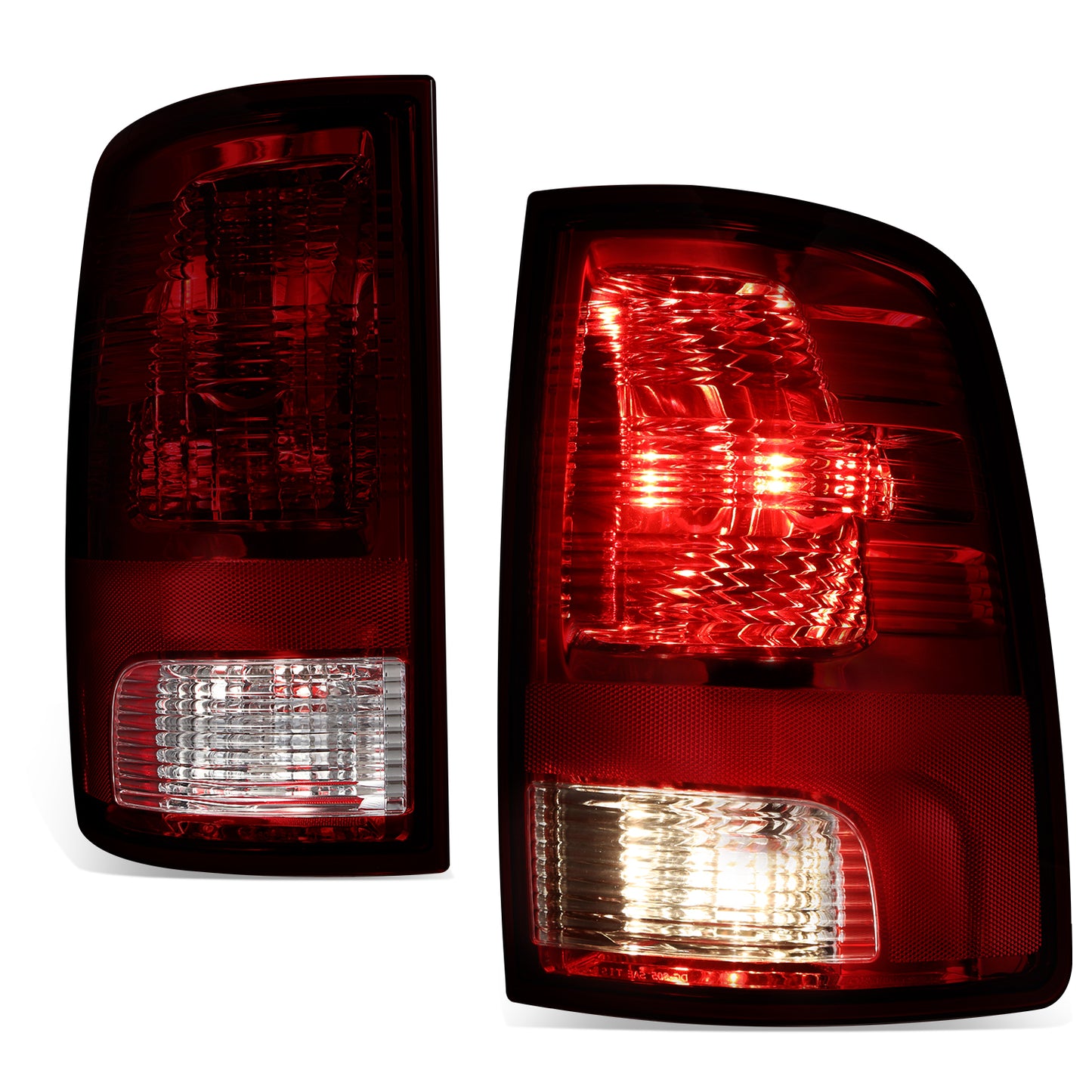 FAROS TRASEROS 09-10 DODGE RAM 1500 / 2010 RAM 2500, 3500 / 11-18 RAM 1500, 2500, 3500 / 19-22 RAM 1500 CLASSIC - FITS MODELS WITH FACTORY HALOGEN TAIL LIGHTS ONLY - DOES NOT FIT MODELS WITH FACTORY LED TAIL LIGHTS - LED - PAIR - DARK RED
