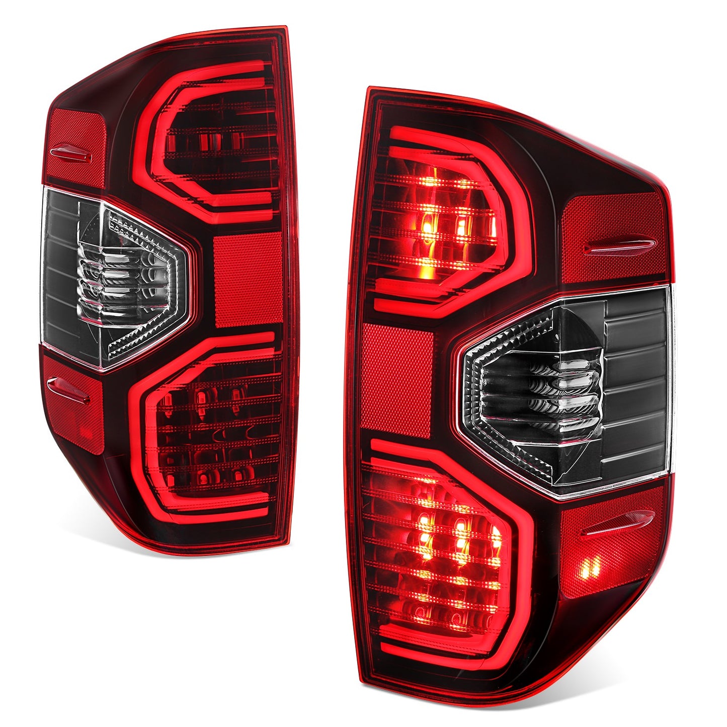 FAROS TRASEROS 14-21 TOYOTA TUNDRA PICKUP - BLACK HOUSING - LED TUBE TAIL LIGHTS BRAKE LAMPS SET REPLACEMENT - LEFT+RIGHT - RED+CLEAR LENS