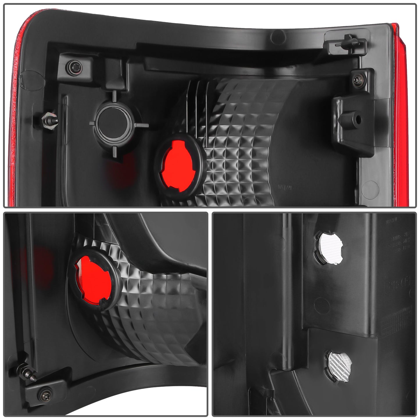 FAROS TRASEROS 20-22 FORD F-250 SUPER DUTY / 20-22 FORD F-350 SUPER DUTY / 20-22 FORD F-450 SUPER DUTY - FITS MODELS WITH HALOGEN TAIL LAMPS WITHOUT BLIND SPOT DETECTION - WT21W REVERSE / 3157 SIDE MARKER / 3157 TAIL LAMP / 3157 BRAKE - OE STYLE - RED -