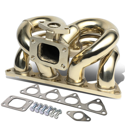 TURBO MANIFOLD TURBO MANIFOLD - SS - HONDA B-SERIES - T3 FLANGE - 35/38MM WG - RAM HORN STYLE - GOLD