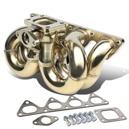 TURBO MANIFOLD TURBO MANIFOLD - SS - HONDA B-SERIES - T3 FLANGE - 35/38MM WG - RAM HORN STYLE - GOLD