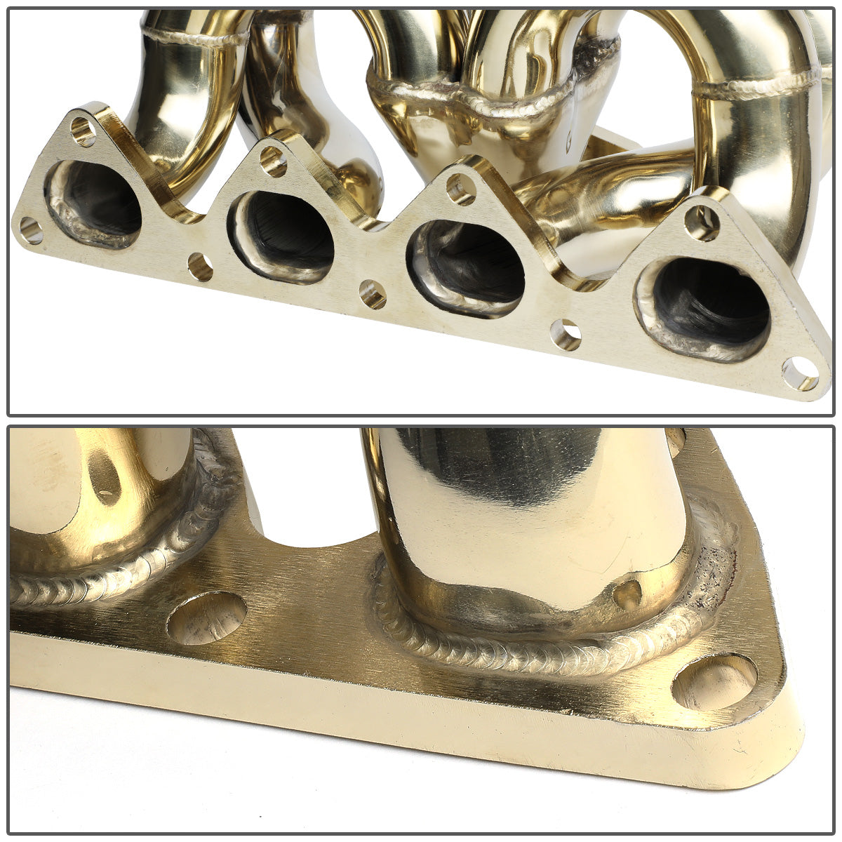 TURBO MANIFOLD TURBO MANIFOLD - SS - HONDA B-SERIES - T3 FLANGE - 35/38MM WG - RAM HORN STYLE - GOLD