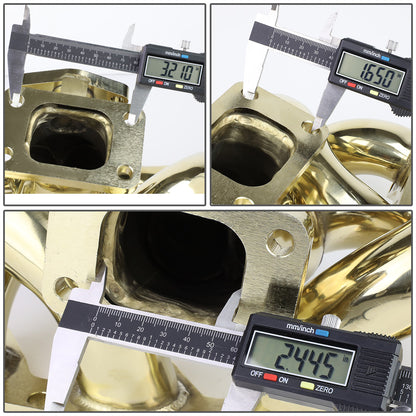TURBO MANIFOLD TURBO MANIFOLD - SS - HONDA B-SERIES - T3 FLANGE - 35/38MM WG - RAM HORN STYLE - GOLD