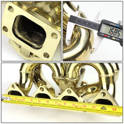 TURBO MANIFOLD TURBO MANIFOLD - SS - HONDA B-SERIES - T3 FLANGE - 35/38MM WG - RAM HORN STYLE - GOLD