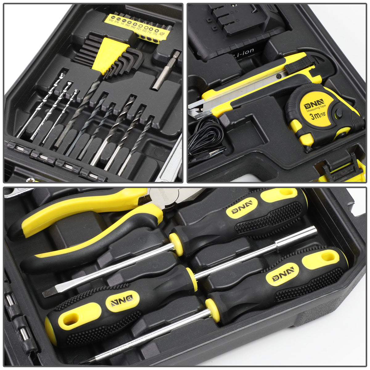 HERRAMIENTAS 46PCS - W/ CORDLESS DRILL - BLACK / YELLOW
