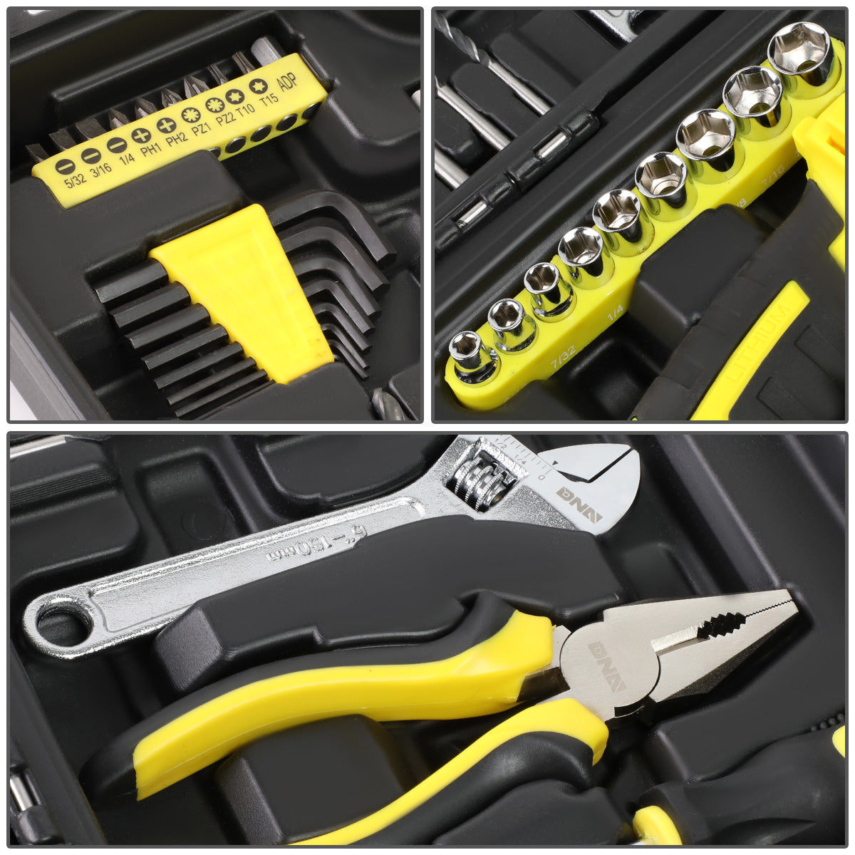 HERRAMIENTAS 46PCS - W/ CORDLESS DRILL - BLACK / YELLOW