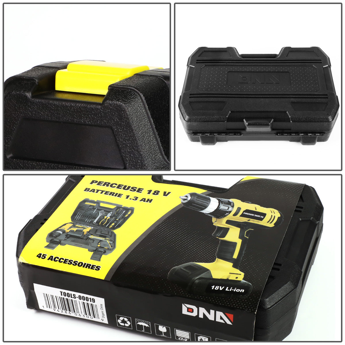 HERRAMIENTAS 46PCS - W/ CORDLESS DRILL - BLACK / YELLOW
