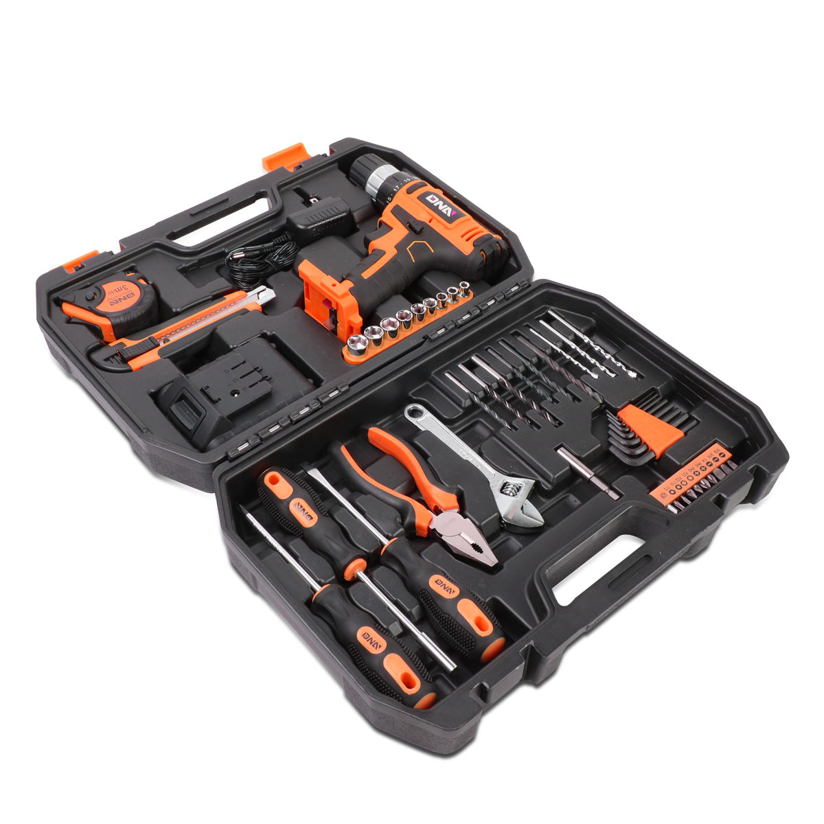 HERRAMIENTAS 46PCS - W/ CORDLESS DRILL - BLACK / ORANGE