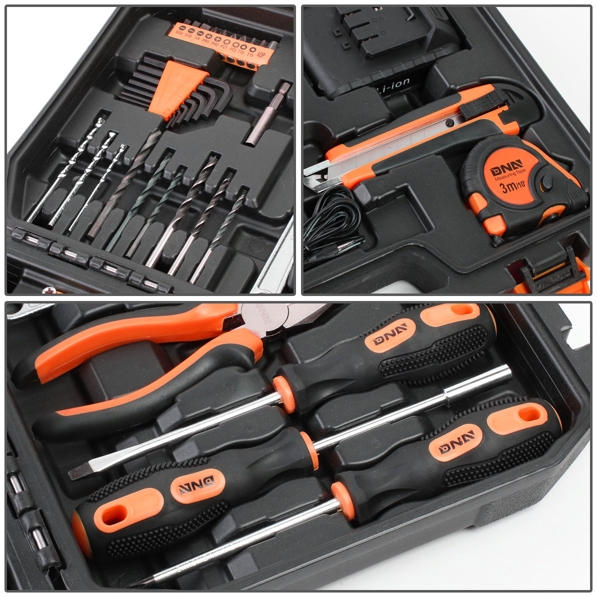 HERRAMIENTAS 46PCS - W/ CORDLESS DRILL - BLACK / ORANGE