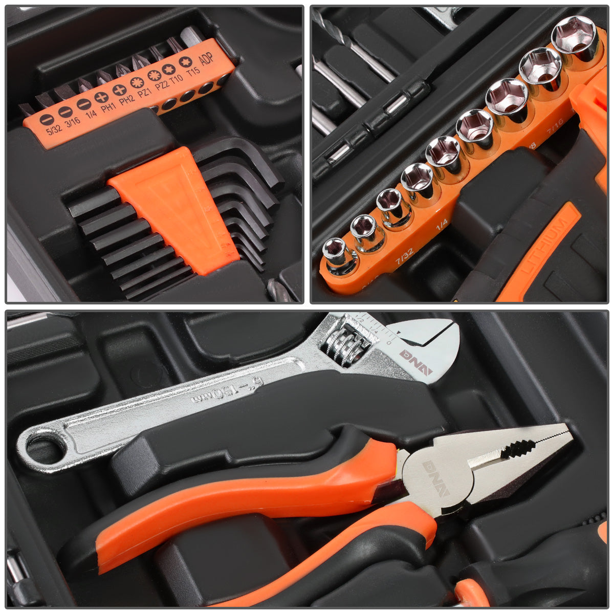 HERRAMIENTAS 46PCS - W/ CORDLESS DRILL - BLACK / ORANGE