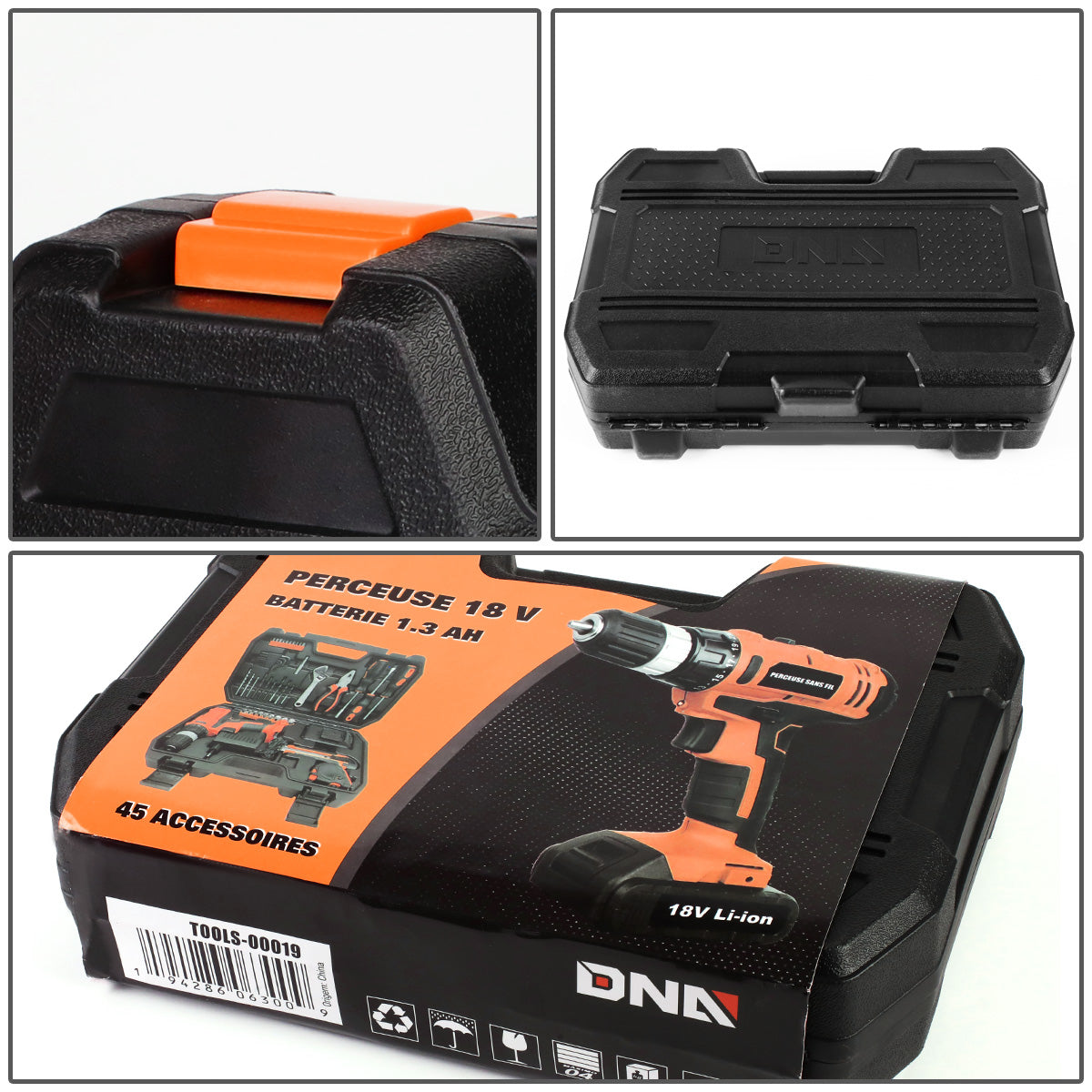 HERRAMIENTAS 46PCS - W/ CORDLESS DRILL - BLACK / ORANGE