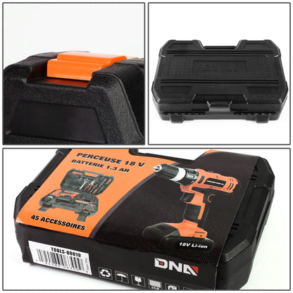 HERRAMIENTAS 46PCS - W/ CORDLESS DRILL - BLACK / ORANGE