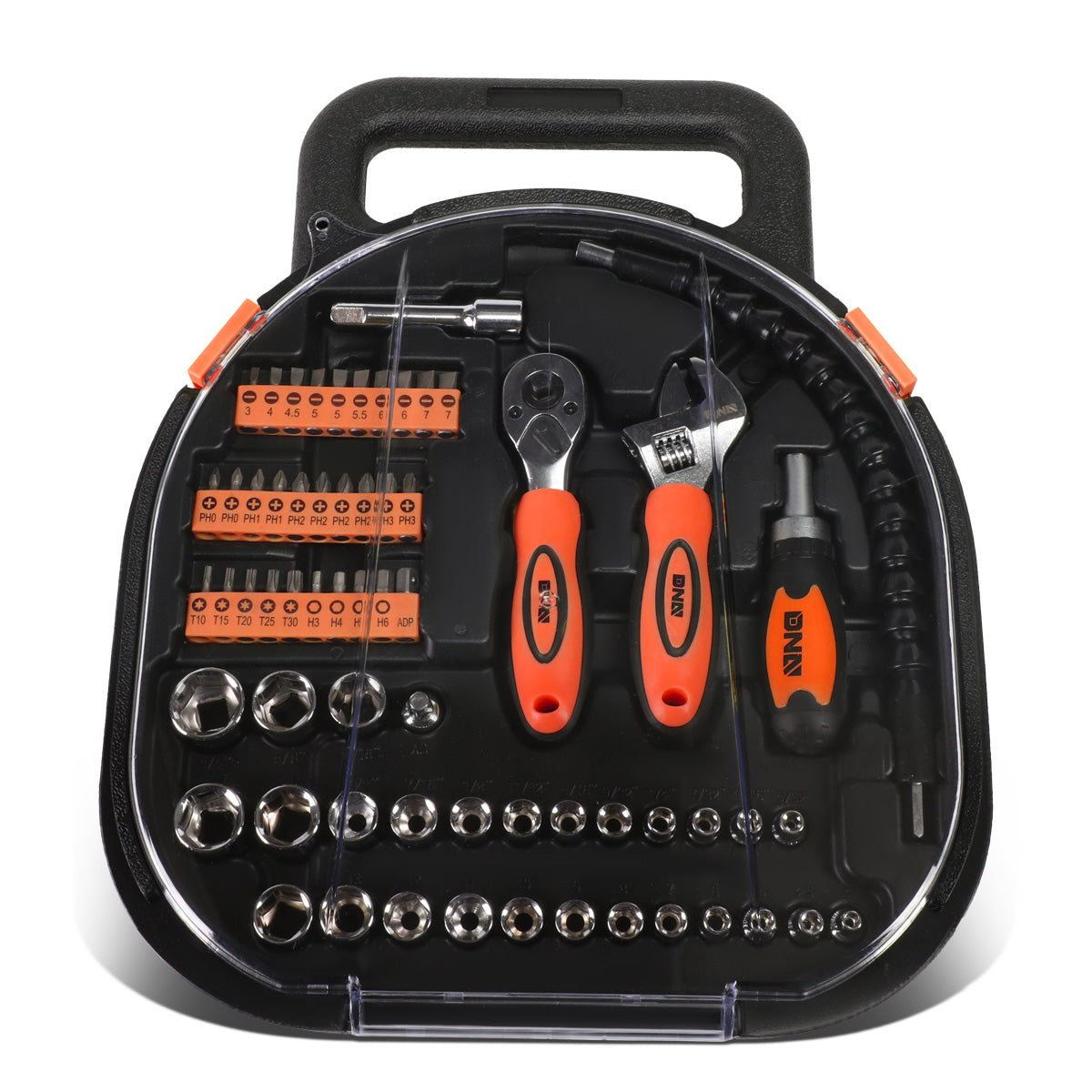 HERRAMIENTAS 64PCS - CHROME VANADIUM STEEL - BLACK / ORANGE