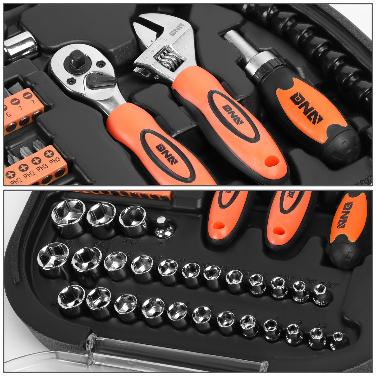 HERRAMIENTAS 64PCS - CHROME VANADIUM STEEL - BLACK / ORANGE