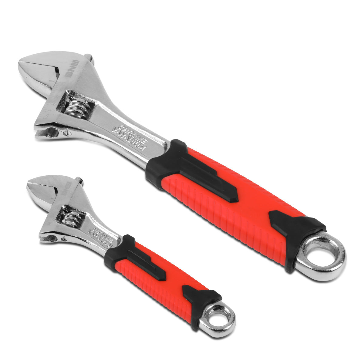HERRAMIENTAS DNA LOGO - 2PC - 6" WRENCH, 8" WRENCH - 1" / 1-1/2" JAW OPENING - CHROME VANADIUM STEEL - BLACK / RED RUBBER GRIP