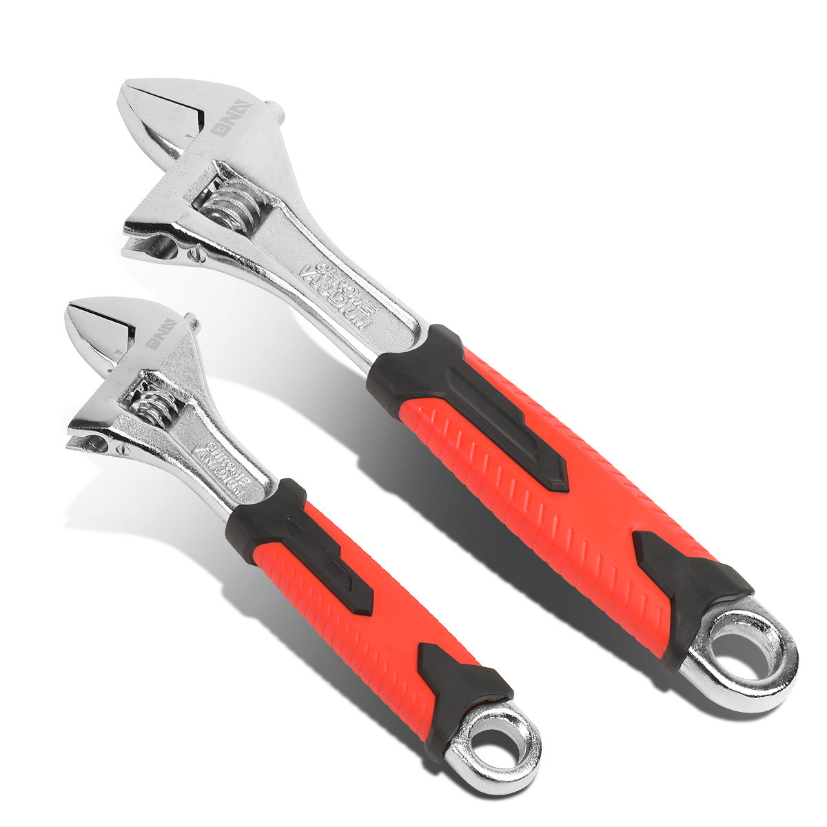 HERRAMIENTAS DNA LOGO - 2PC - 8" WRENCH, 12" WRENCH - 1-1/4" / 1-5/8" JAW OPENING - CHROME VANADIUM STEEL - BLACK / RED RUBBER GRIP