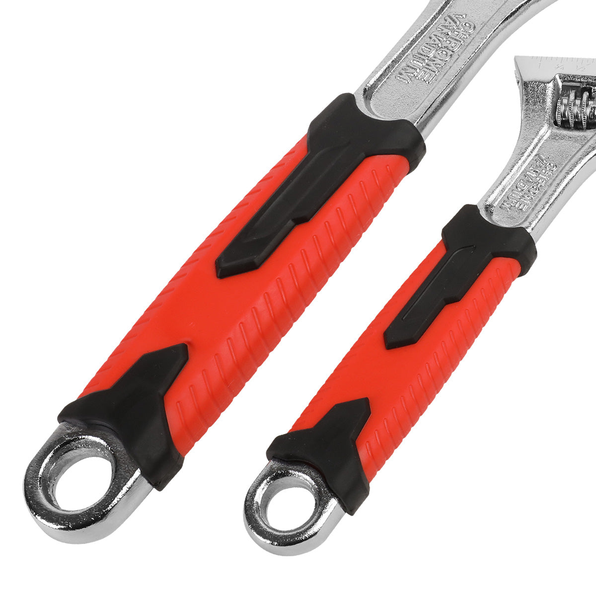 HERRAMIENTAS DNA LOGO - 2PC - 8" WRENCH, 12" WRENCH - 1-1/4" / 1-5/8" JAW OPENING - CHROME VANADIUM STEEL - BLACK / RED RUBBER GRIP