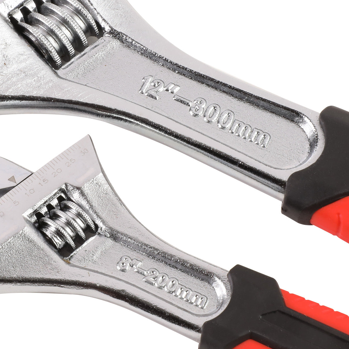 HERRAMIENTAS DNA LOGO - 2PC - 8" WRENCH, 12" WRENCH - 1-1/4" / 1-5/8" JAW OPENING - CHROME VANADIUM STEEL - BLACK / RED RUBBER GRIP