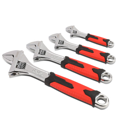 HERRAMIENTAS DNA LOGO - 4PC - 6" WRENCH, 8" WRENCH, 10" WRENCH, 12" WRENCH - 3/4", 1", 1-1/4", 1-1/2" JAW OPENING - CHROME VANADIUM STEEL - BLACK / RED RUBBER GRIP