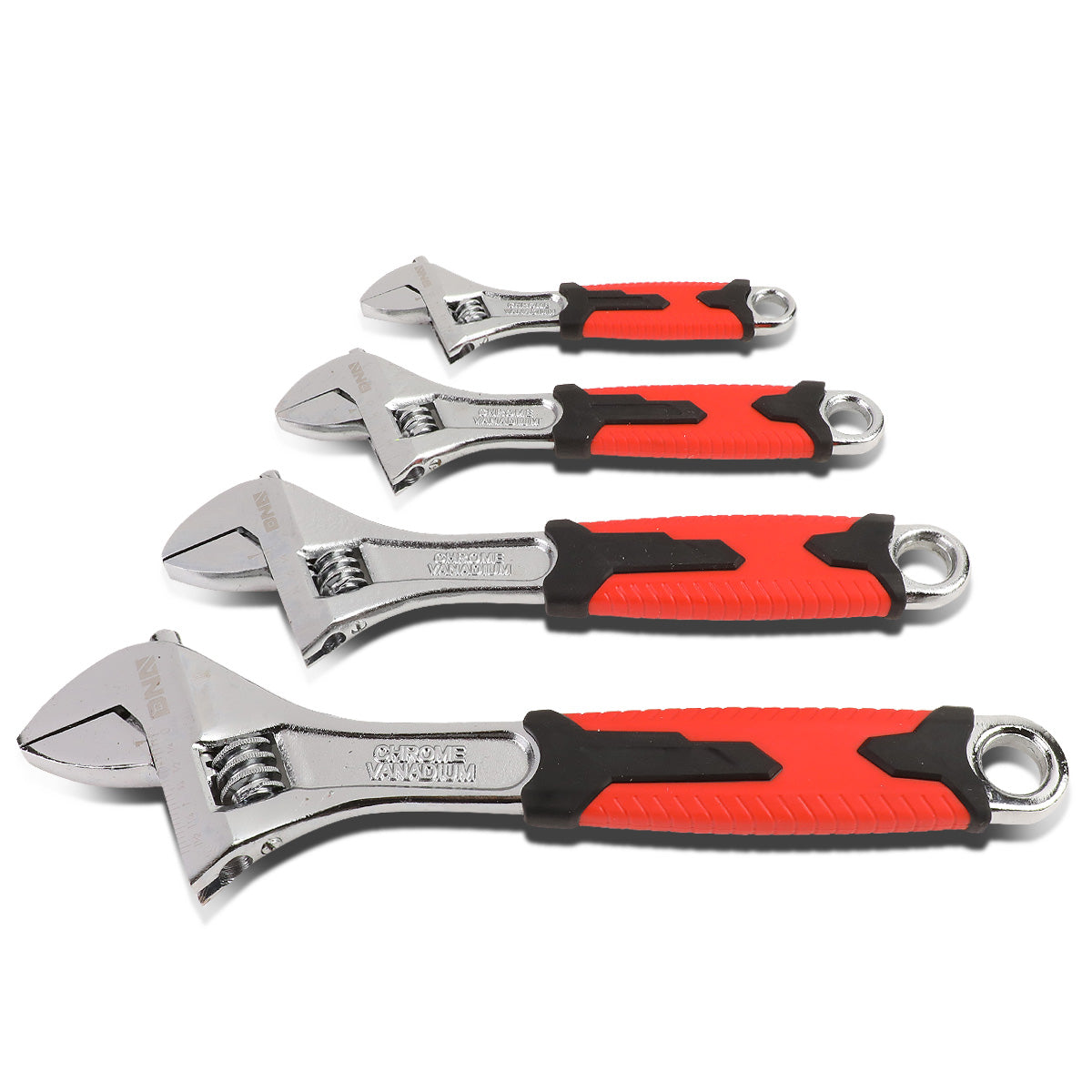 HERRAMIENTAS DNA LOGO - 4PC - 6" WRENCH, 8" WRENCH, 10" WRENCH, 12" WRENCH - 3/4", 1", 1-1/4", 1-1/2" JAW OPENING - CHROME VANADIUM STEEL - BLACK / RED RUBBER GRIP