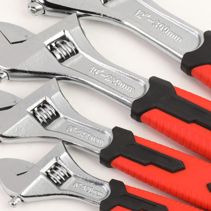 HERRAMIENTAS DNA LOGO - 4PC - 6" WRENCH, 8" WRENCH, 10" WRENCH, 12" WRENCH - 3/4", 1", 1-1/4", 1-1/2" JAW OPENING - CHROME VANADIUM STEEL - BLACK / RED RUBBER GRIP