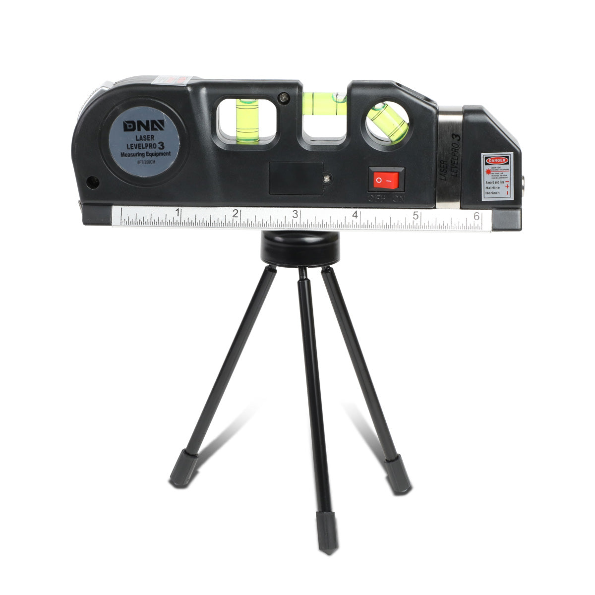 HERRAMIENTAS DNA LOGO - 3-MODE LASER LINE - 6" RULER - 8FT MEASURING TAPE - W/ TRIPOD - BLACK