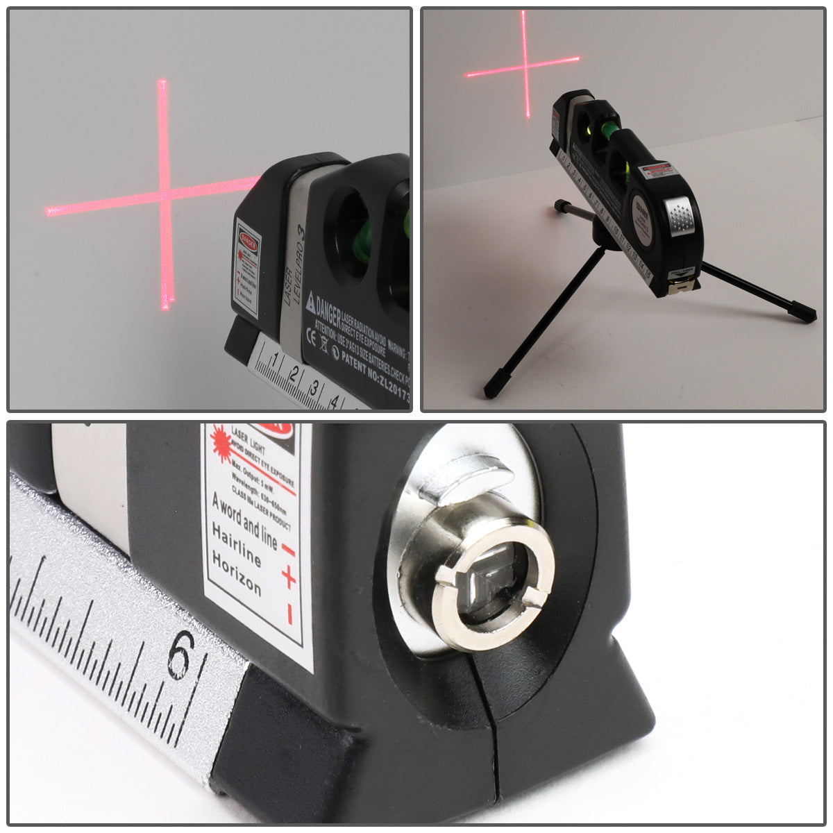 HERRAMIENTAS DNA LOGO - 3-MODE LASER LINE - 6" RULER - 8FT MEASURING TAPE - W/ TRIPOD - BLACK