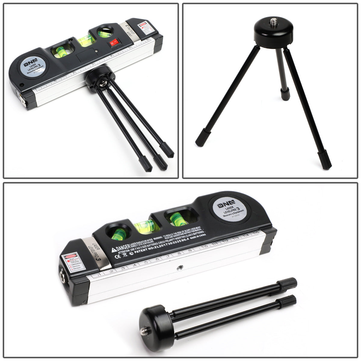 HERRAMIENTAS DNA LOGO - 3-MODE LASER LINE - 6" RULER - 8FT MEASURING TAPE - W/ TRIPOD - BLACK