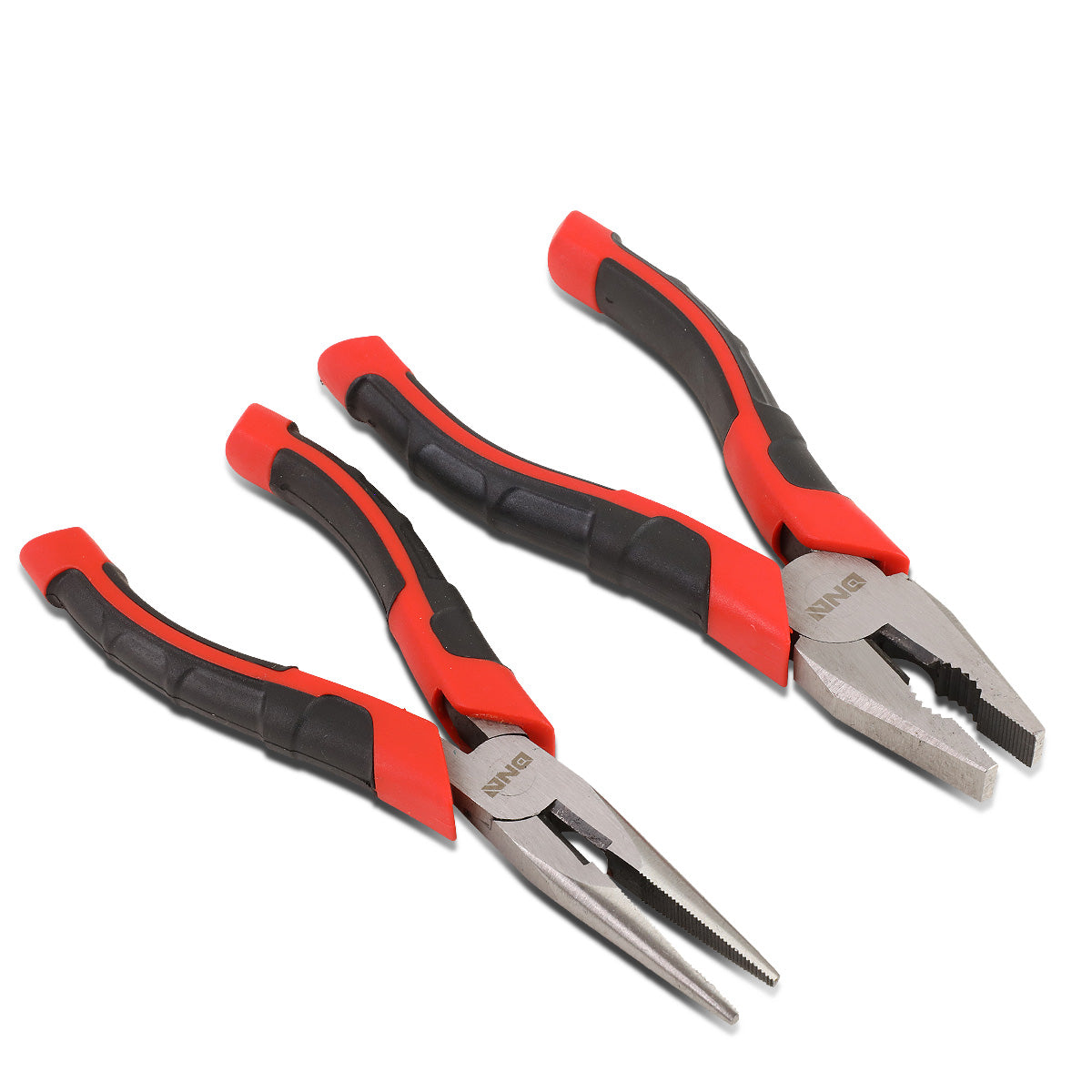 HERRAMIENTAS DNA LOGO - 2PC - 6-1/2" LINESMAN PLIER , 6-1/2" NEEDLE NOSE PLIER - 1/2" JAW OPENING - BLACK / RED RUBBER GRIP