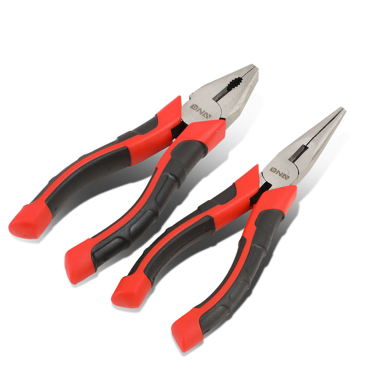HERRAMIENTAS DNA LOGO - 2PC - 6-1/2" LINESMAN PLIER , 6-1/2" NEEDLE NOSE PLIER - 1/2" JAW OPENING - BLACK / RED RUBBER GRIP