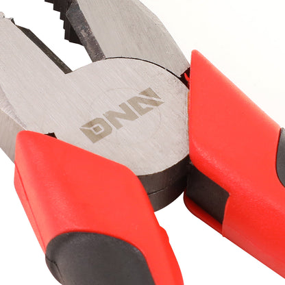 HERRAMIENTAS DNA LOGO - 2PC - 6-1/2" LINESMAN PLIER , 6-1/2" NEEDLE NOSE PLIER - 1/2" JAW OPENING - BLACK / RED RUBBER GRIP