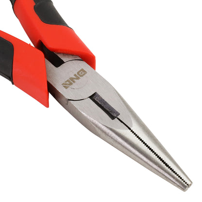 HERRAMIENTAS DNA LOGO - 2PC - 6-1/2" LINESMAN PLIER , 6-1/2" NEEDLE NOSE PLIER - 1/2" JAW OPENING - BLACK / RED RUBBER GRIP