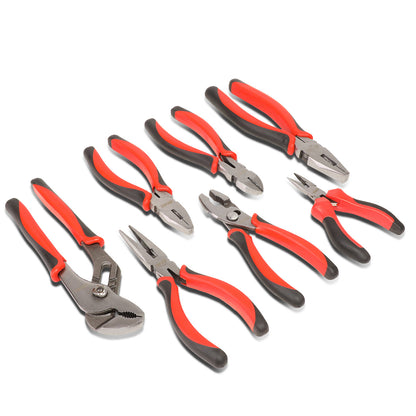 HERRAMIENTAS DNA LOGO - 7PC - 5" NEEDLE NOSE PLIER, 6-1/2" LINESMAN PLIER, 6" SLIP JOINT PLIER, 6-1/2" NEEDLE NOSE PLIER, 6-1/2" DIAGONAL CUTTER, 8" GROOVE JOINT PLIER, 8" LINESMAN PLIER - 1/2" JAW OPENING - BLACK / RED RUBBER GRIP