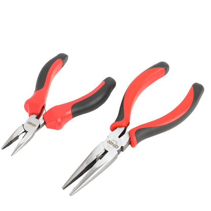 HERRAMIENTAS DNA LOGO - 7PC - 5" NEEDLE NOSE PLIER, 6-1/2" LINESMAN PLIER, 6" SLIP JOINT PLIER, 6-1/2" NEEDLE NOSE PLIER, 6-1/2" DIAGONAL CUTTER, 8" GROOVE JOINT PLIER, 8" LINESMAN PLIER - 1/2" JAW OPENING - BLACK / RED RUBBER GRIP