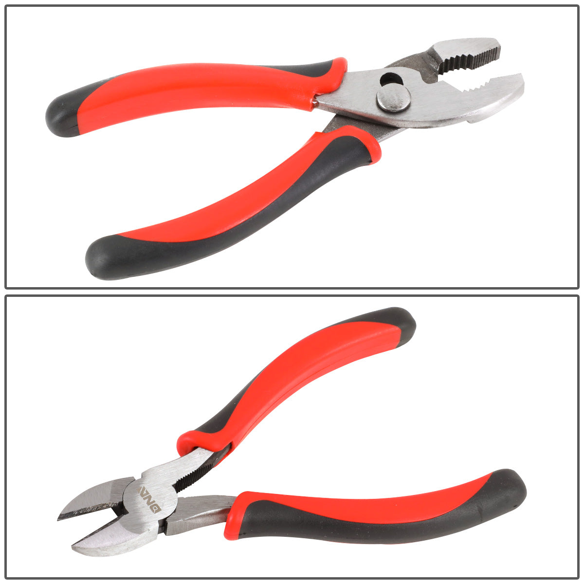 HERRAMIENTAS DNA LOGO - 7PC - 5" NEEDLE NOSE PLIER, 6-1/2" LINESMAN PLIER, 6" SLIP JOINT PLIER, 6-1/2" NEEDLE NOSE PLIER, 6-1/2" DIAGONAL CUTTER, 8" GROOVE JOINT PLIER, 8" LINESMAN PLIER - 1/2" JAW OPENING - BLACK / RED RUBBER GRIP