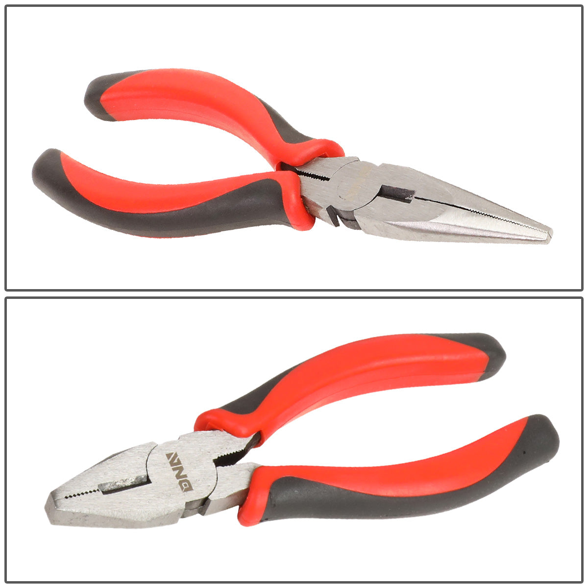 HERRAMIENTAS DNA LOGO - 5PC - 6-1/2" LINESMAN PLIER, 6-1/2" SLIP JOINT PLIER, 6-1/2" NEEDLE NOSE PLIER, 6-1/2" DIAGONAL CUTTER, 8" GROOVE JOINT PLIER - 1/2" JAW OPENING - BLACK / RED RUBBER GRIP