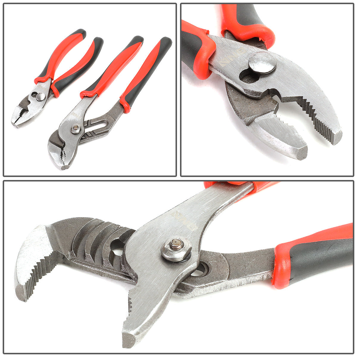 HERRAMIENTAS DNA LOGO - 5PC - 6-1/2" LINESMAN PLIER, 6-1/2" SLIP JOINT PLIER, 6-1/2" NEEDLE NOSE PLIER, 6-1/2" DIAGONAL CUTTER, 8" GROOVE JOINT PLIER - 1/2" JAW OPENING - BLACK / RED RUBBER GRIP