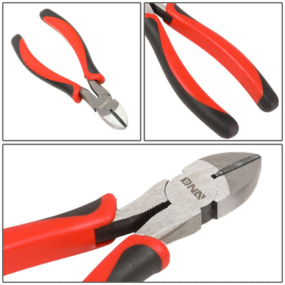 HERRAMIENTAS DNA LOGO - 5PC - 6-1/2" LINESMAN PLIER, 6-1/2" SLIP JOINT PLIER, 6-1/2" NEEDLE NOSE PLIER, 6-1/2" DIAGONAL CUTTER, 8" GROOVE JOINT PLIER - 1/2" JAW OPENING - BLACK / RED RUBBER GRIP