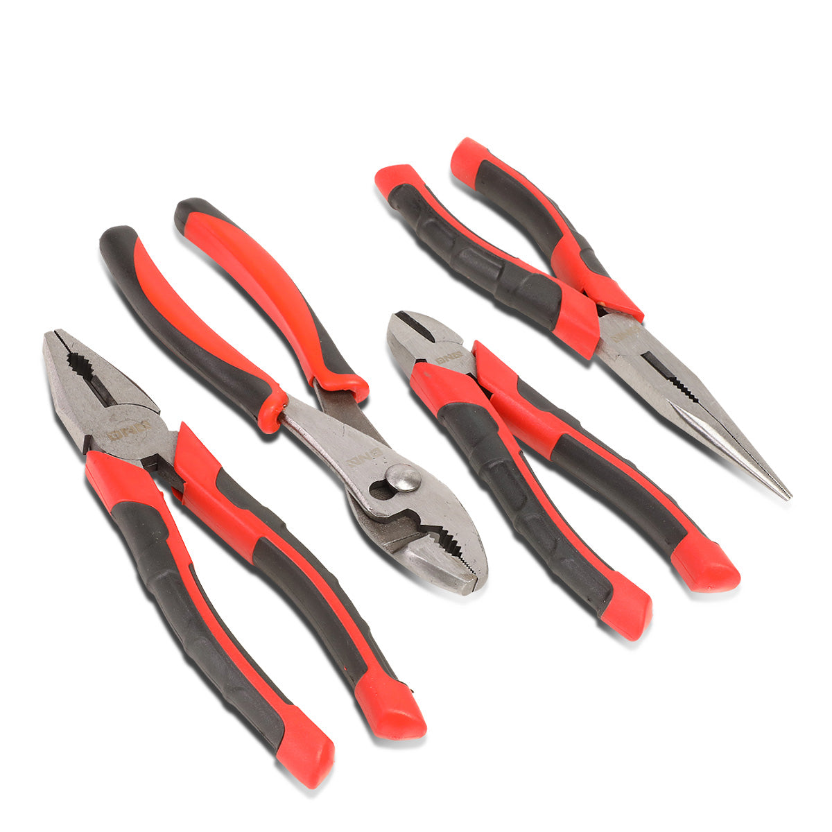 HERRAMIENTAS DNA LOGO - 4PC - 8" LINESMAN PLIER, 8" NEEDLE NOSE PLIER, 8" NEEDLE NOSE PLIER, 6-1/2" DIAGONAL CUTTER - 1/2" JAW OPENING - BLACK / RED RUBBER GRIP