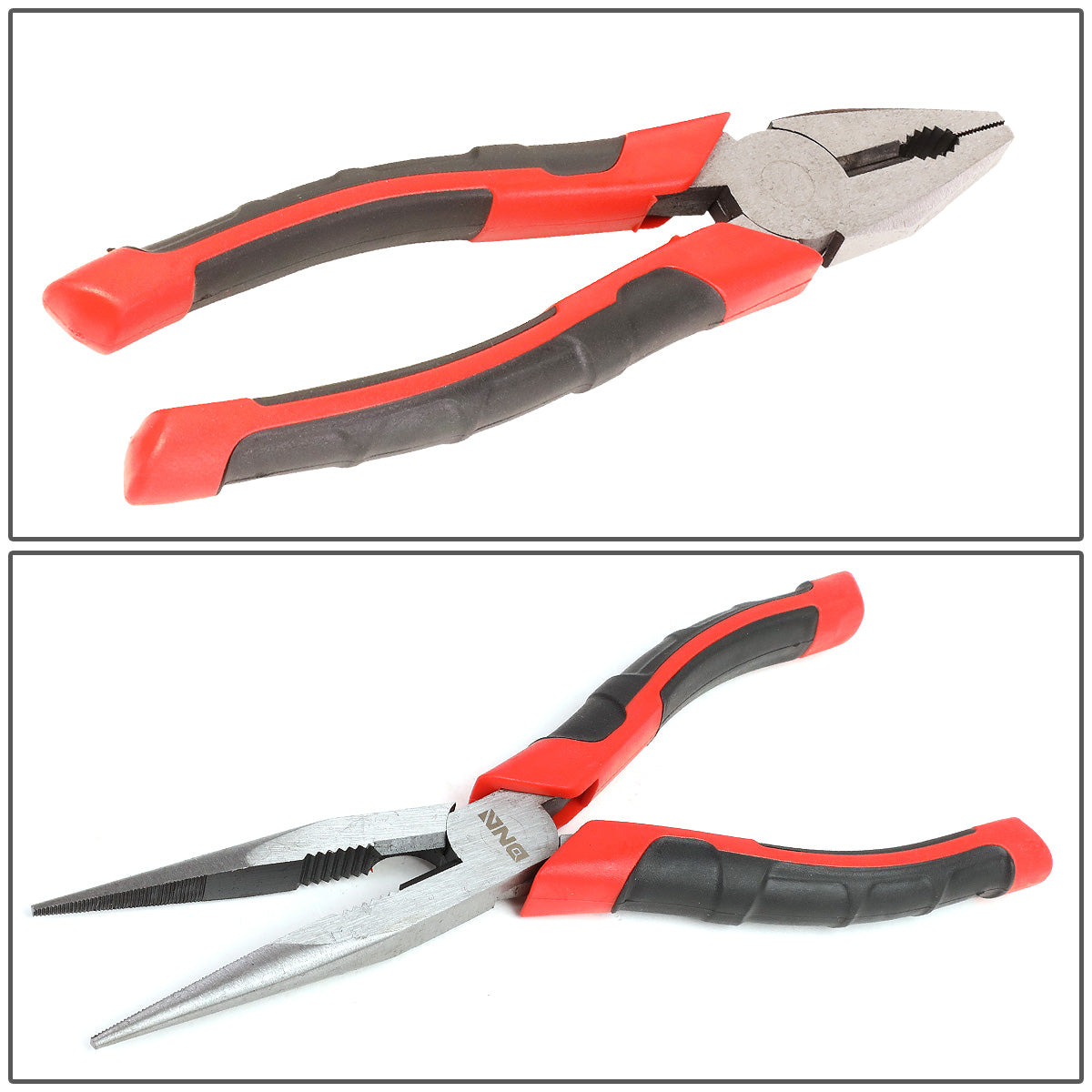 HERRAMIENTAS DNA LOGO - 4PC - 8" LINESMAN PLIER, 8" NEEDLE NOSE PLIER, 8" NEEDLE NOSE PLIER, 6-1/2" DIAGONAL CUTTER - 1/2" JAW OPENING - BLACK / RED RUBBER GRIP