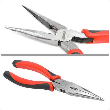 HERRAMIENTAS DNA LOGO - 4PC - 5" NEEDLE NOSE PLIER, 8" SLIP JOINT PLIER, 8" NEEDLE NOSE PLIER, 8" ADJUSTABLE WRENCH - 1/2" JAW OPENING - BLACK / RED RUBBER GRIP