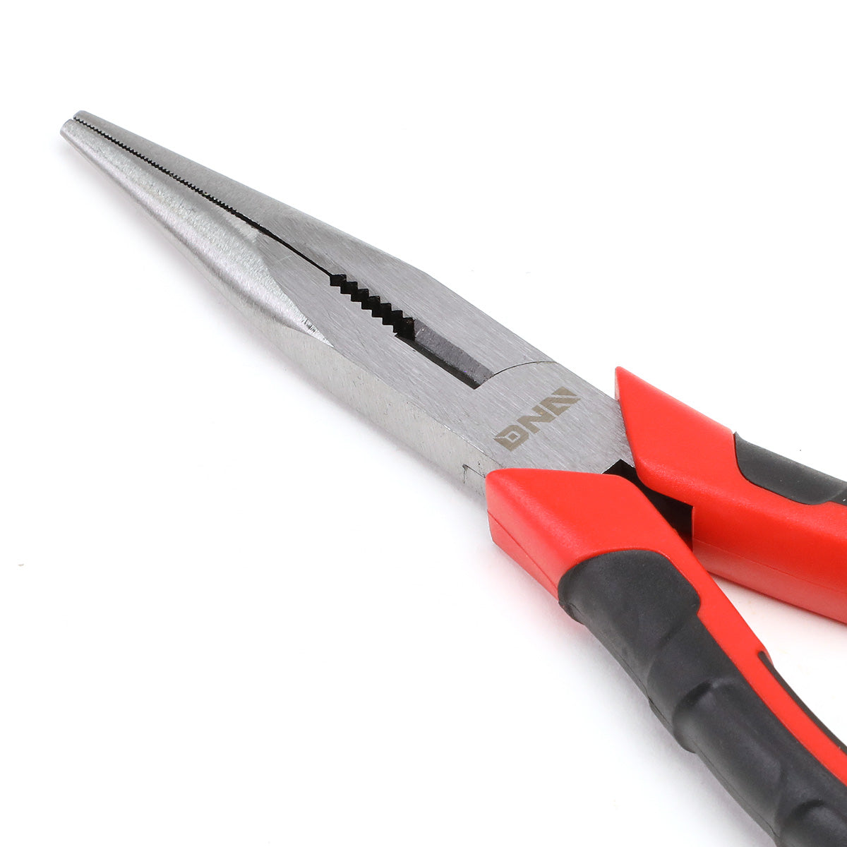 HERRAMIENTAS DNA LOGO - 1PC - 8" LONG NOSE PLIER - 2" JAW OPENING - BLACK / RED RUBBER GRIP