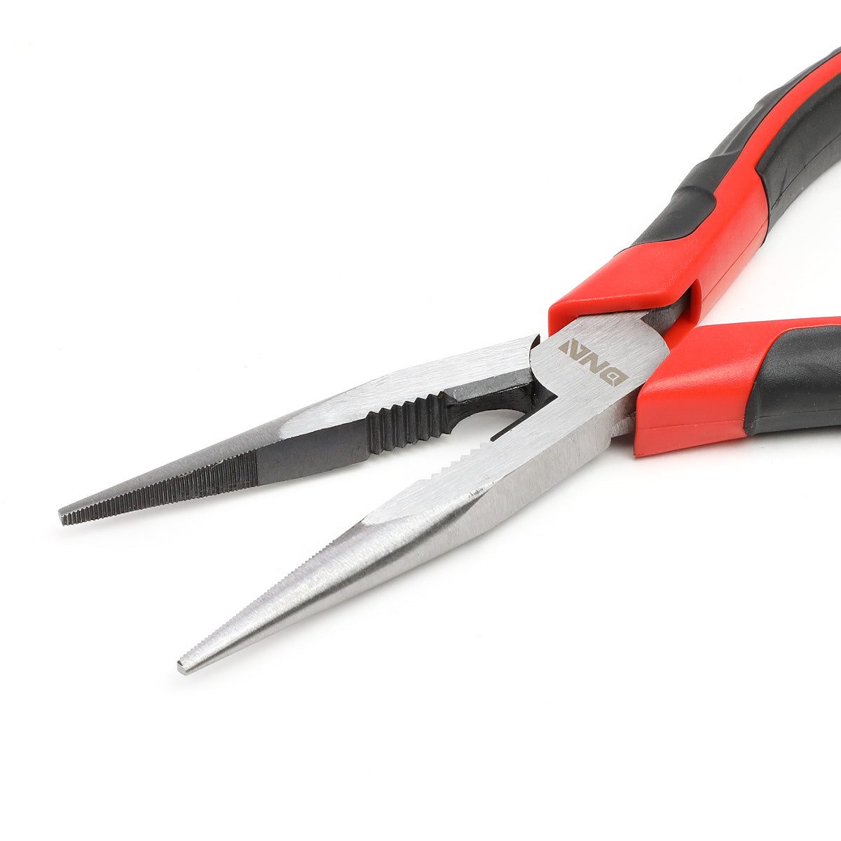HERRAMIENTAS DNA LOGO - 1PC - 8" LONG NOSE PLIER - 2" JAW OPENING - BLACK / RED RUBBER GRIP