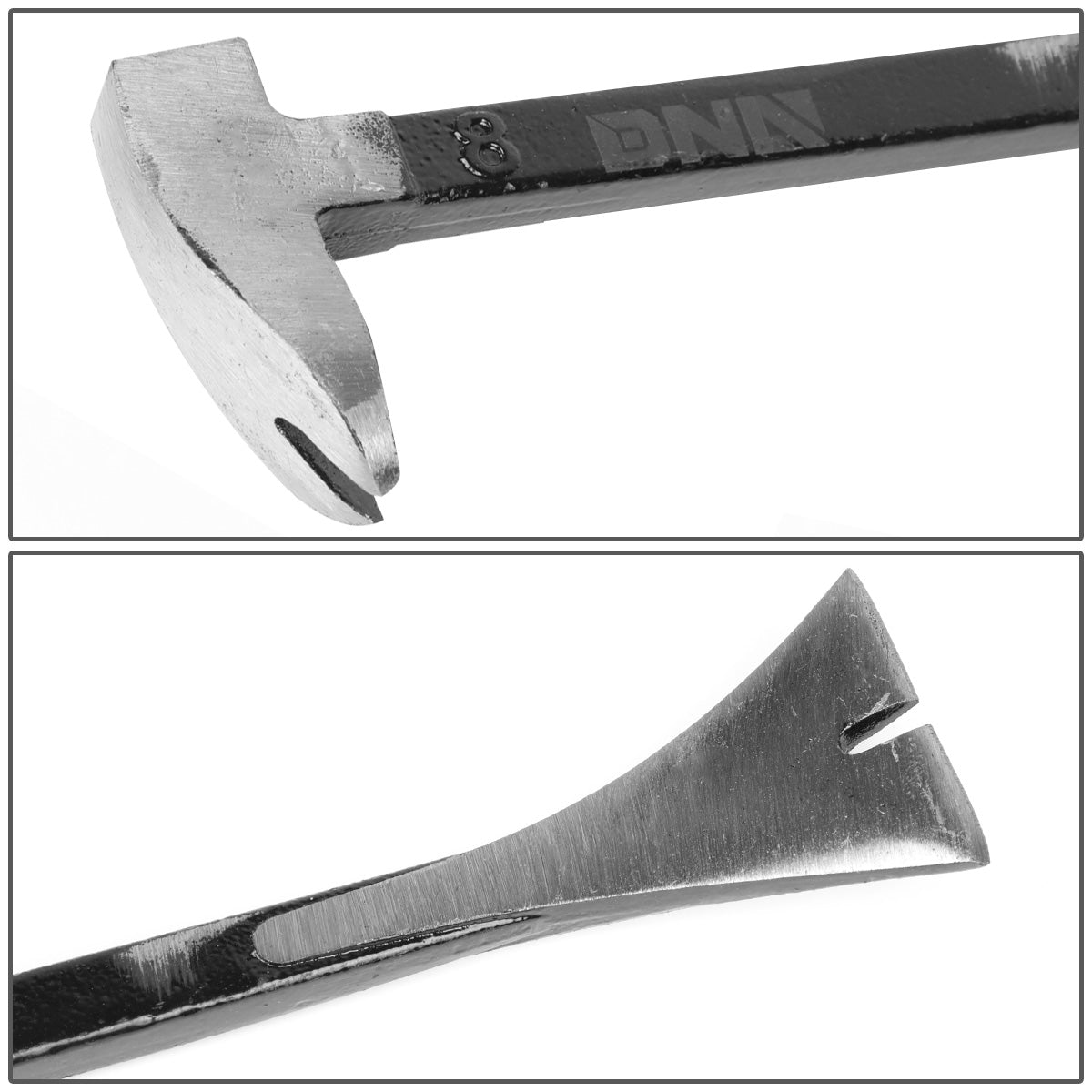 HERRAMIENTAS DNA LOGO - 8OZ HAMMER HEAD - 8" MULTI-PURPOSE PRY BAR - W/ HAMMER HOLSTER - BLACK / RED RUBBER GRIP
