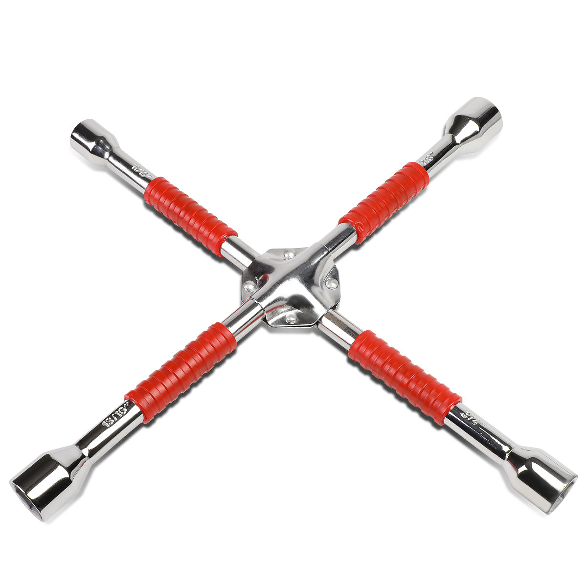 HERRAMIENTAS WAY CROSS LUG WRENCH - DNA LOGO - FITS 7/8", 11/16", 13/16", 3/4" LUG NUT SIZES - CHROME VANADIUM STEEL - 16" - RED / SILVER