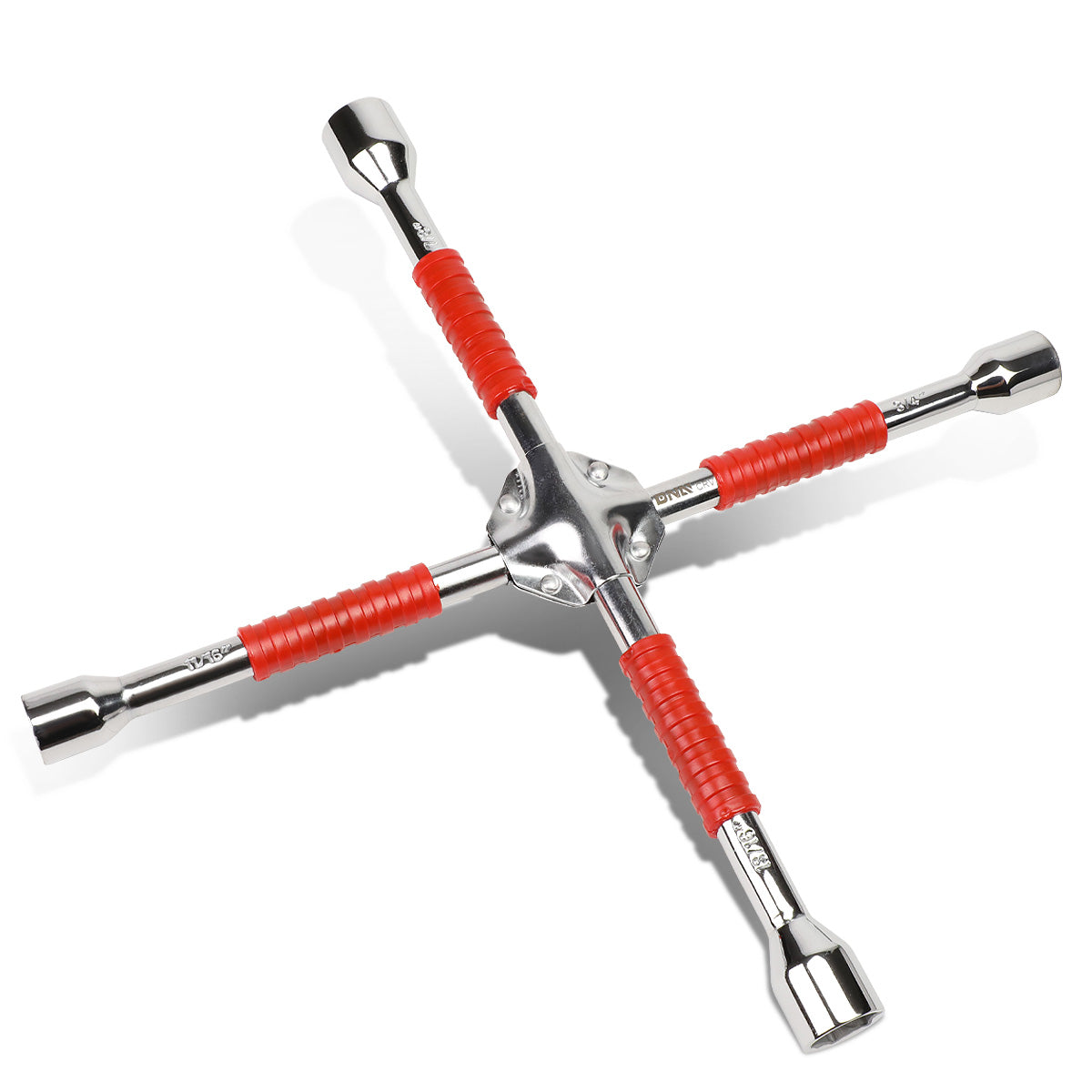 HERRAMIENTAS WAY CROSS LUG WRENCH - DNA LOGO - FITS 7/8", 11/16", 13/16", 3/4" LUG NUT SIZES - CHROME VANADIUM STEEL - 16" - RED / SILVER