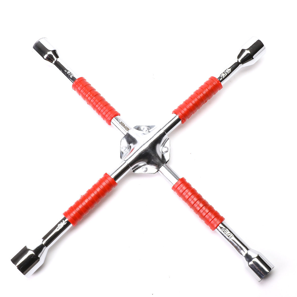 HERRAMIENTAS WAY CROSS LUG WRENCH - DNA LOGO - FITS 7/8", 11/16", 13/16", 3/4" LUG NUT SIZES - CHROME VANADIUM STEEL - 16" - RED / SILVER
