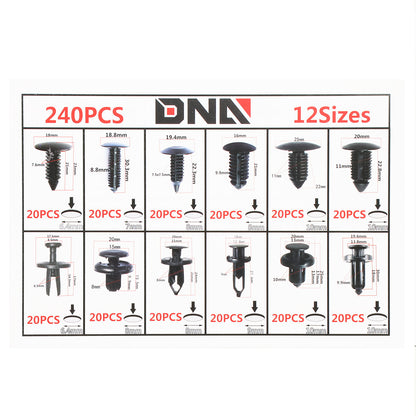 HERRAMIENTAS DNA LOGO - 240PCS - 12 SIZES - W/ CLIP REMOVAL TOOL - BLACK